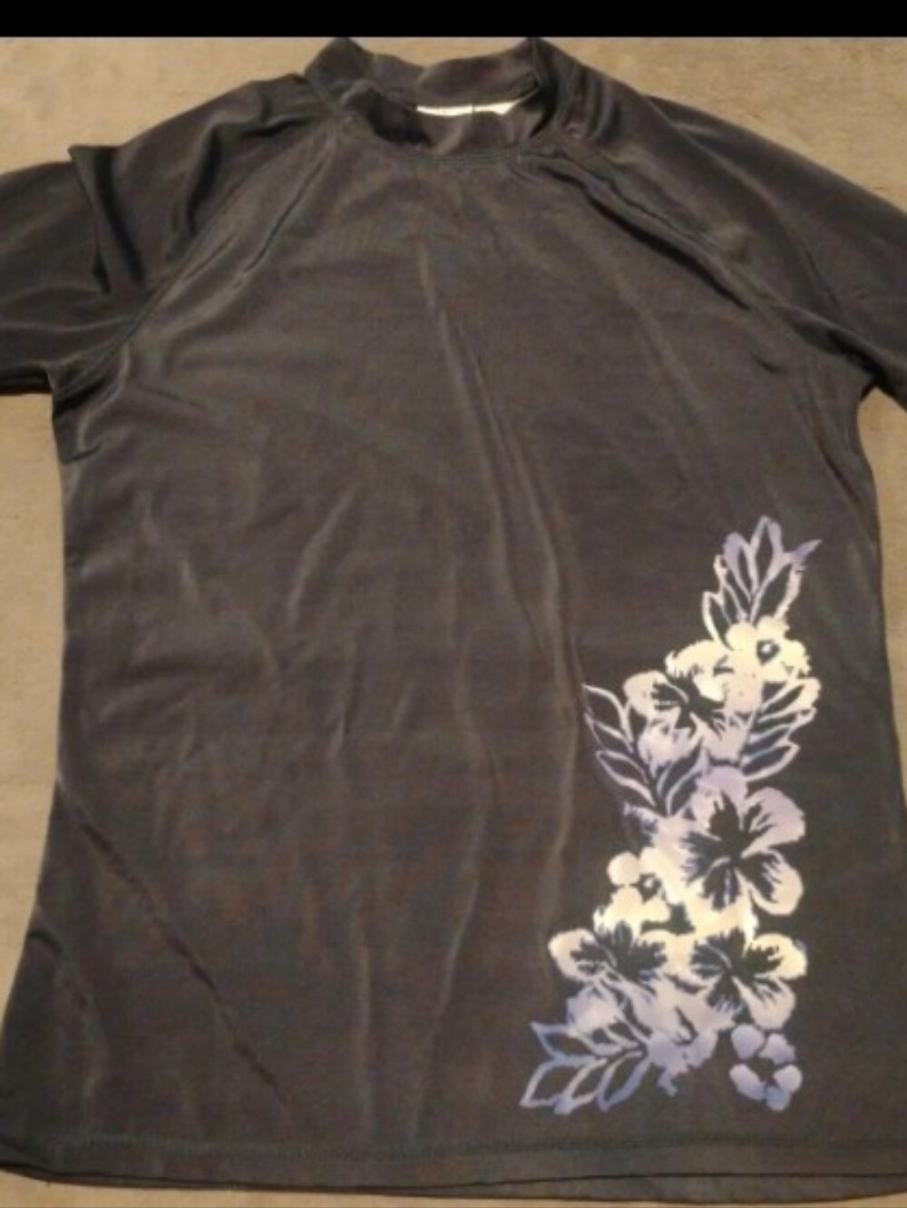 Kanu Surf Grey Floral Rash Guard Swim Shirt Large - L